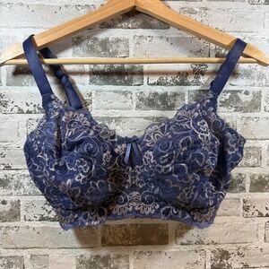 Panache Andorra 5671 Full Cup Bra‎ Navy Blue Silver Lace Underwired 32GG
